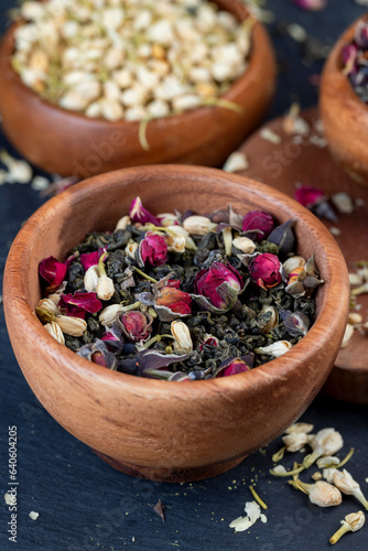 dried rose flowers to dried tea leaves