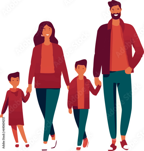 The family goes hand in hand together. Vector illustration