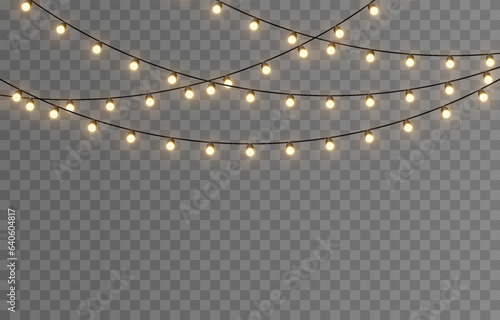 Vector Christmas lights. Christmas garland PNG. Christmas light PNG. Christmas decoration, LED lamps.