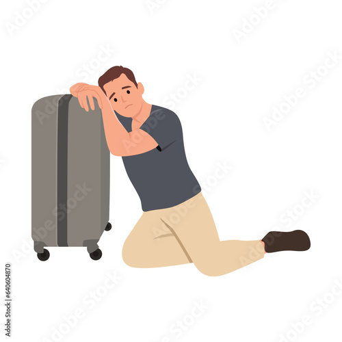 Flight delayed, postponed, canceled. Businessman or manager is very upset. Flat vector illustration isolated on white background
