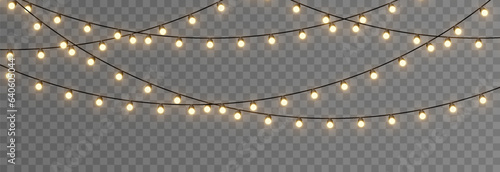 Vector Christmas lights. Christmas garland PNG. Christmas light PNG. Christmas decoration, LED lamps.