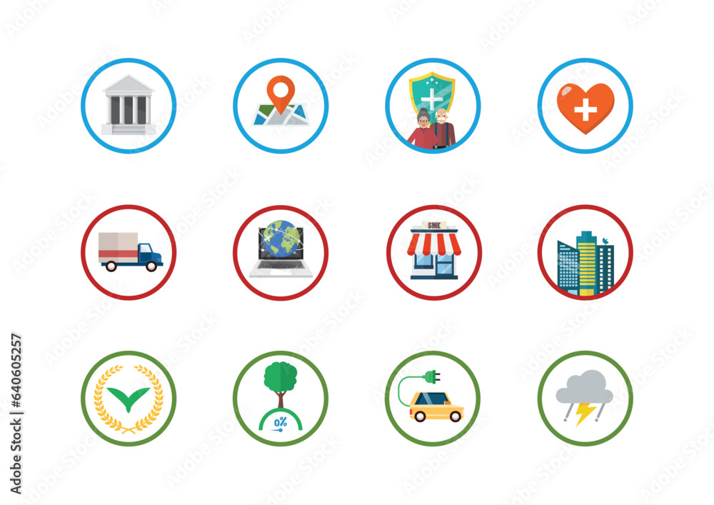 Business Flat Circle Icons Set Collection Business Flat Circle Icons Set Collection