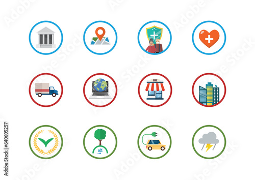 Business Flat Circle Icons Set Collection