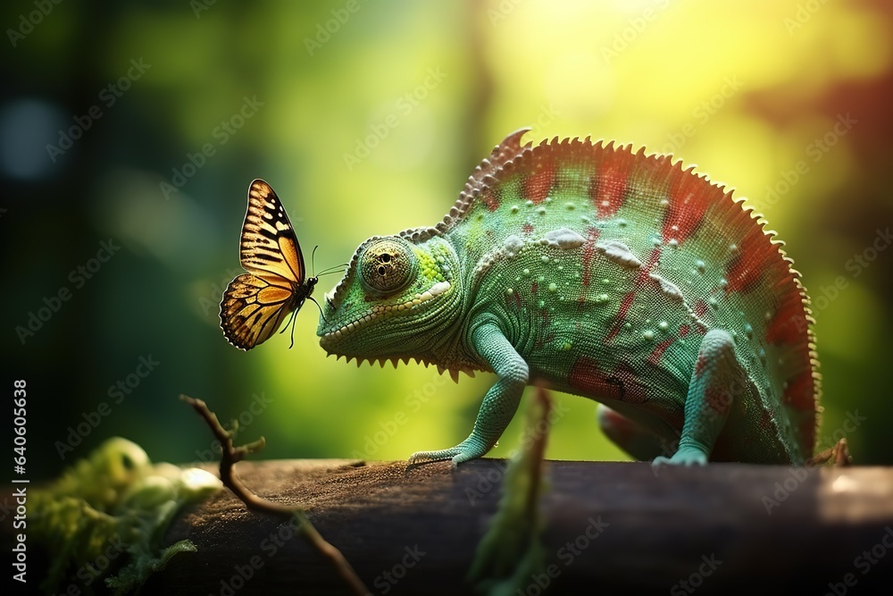 Obraz premium A butterfly sits on a chameleon