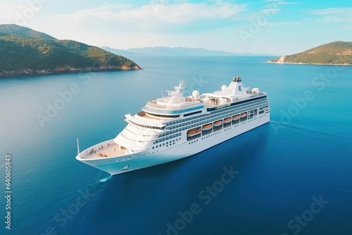 Cruise Ship. Beautiful white cruise ship above luxury cruise in the ocean sea at early in the morning time concept exclusive tourism travel on holiday. © Stavros