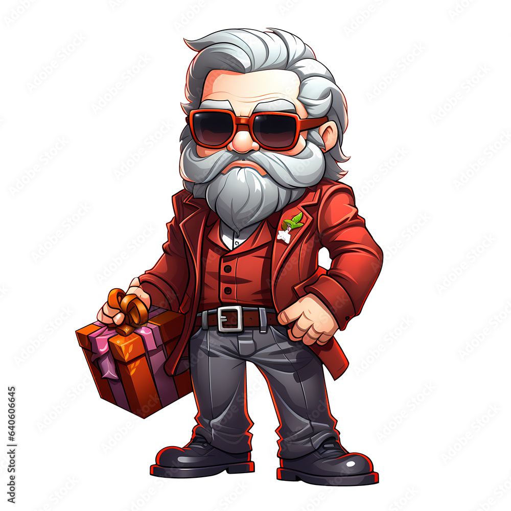 Naklejka premium Cute Santa Claus American Retro Style Clipart Illustration