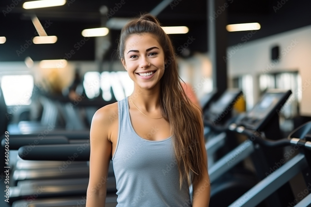 Fototapeta premium Smiling Woman, fitness and thumbs up to health, workout and training to live an active, wellness and healthy lifestyle with gym. Personal trainer.