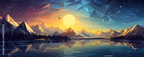 Magical nature landscape during summer night high in mountains  panorama. Generative Ai.