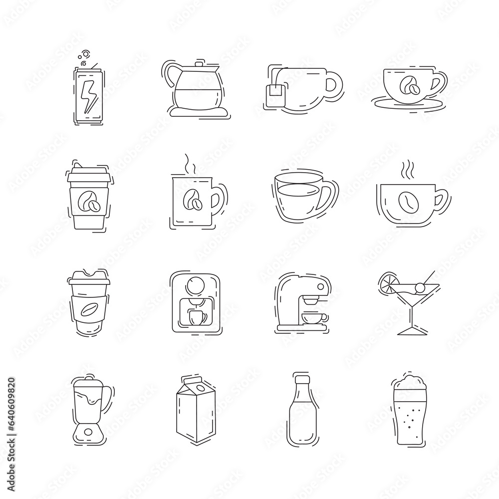 Coffee thin line icon set with coffee beans, take away cup of coffee Coffee thin line icon set with coffee beans, take away cup of coffee