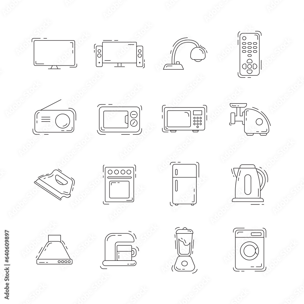 Household appliances thin line icon set. appliance icon set
