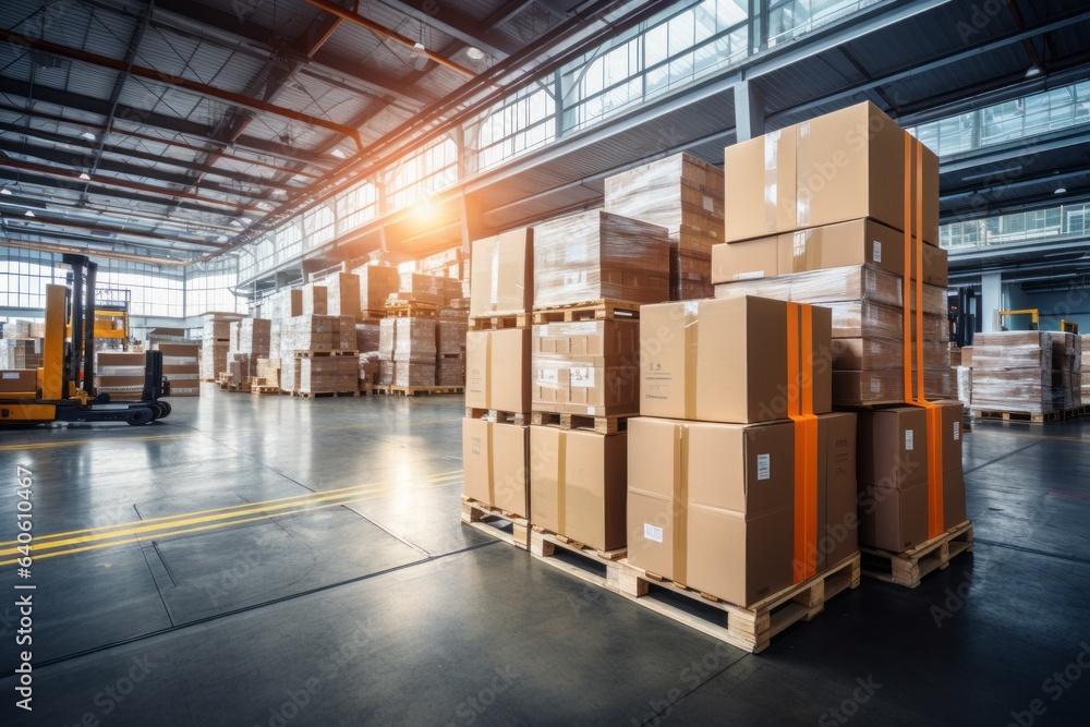 Huge warehouse logistics center. Background with selective focus and copy space Huge warehouse logistics center. Background with selective focus and copy space