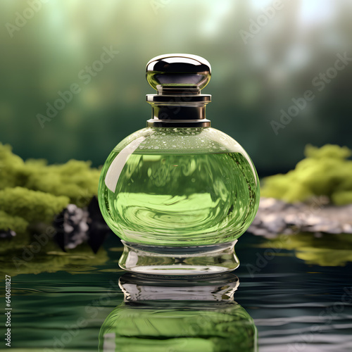高級感のある淡いグリーンの香水瓶