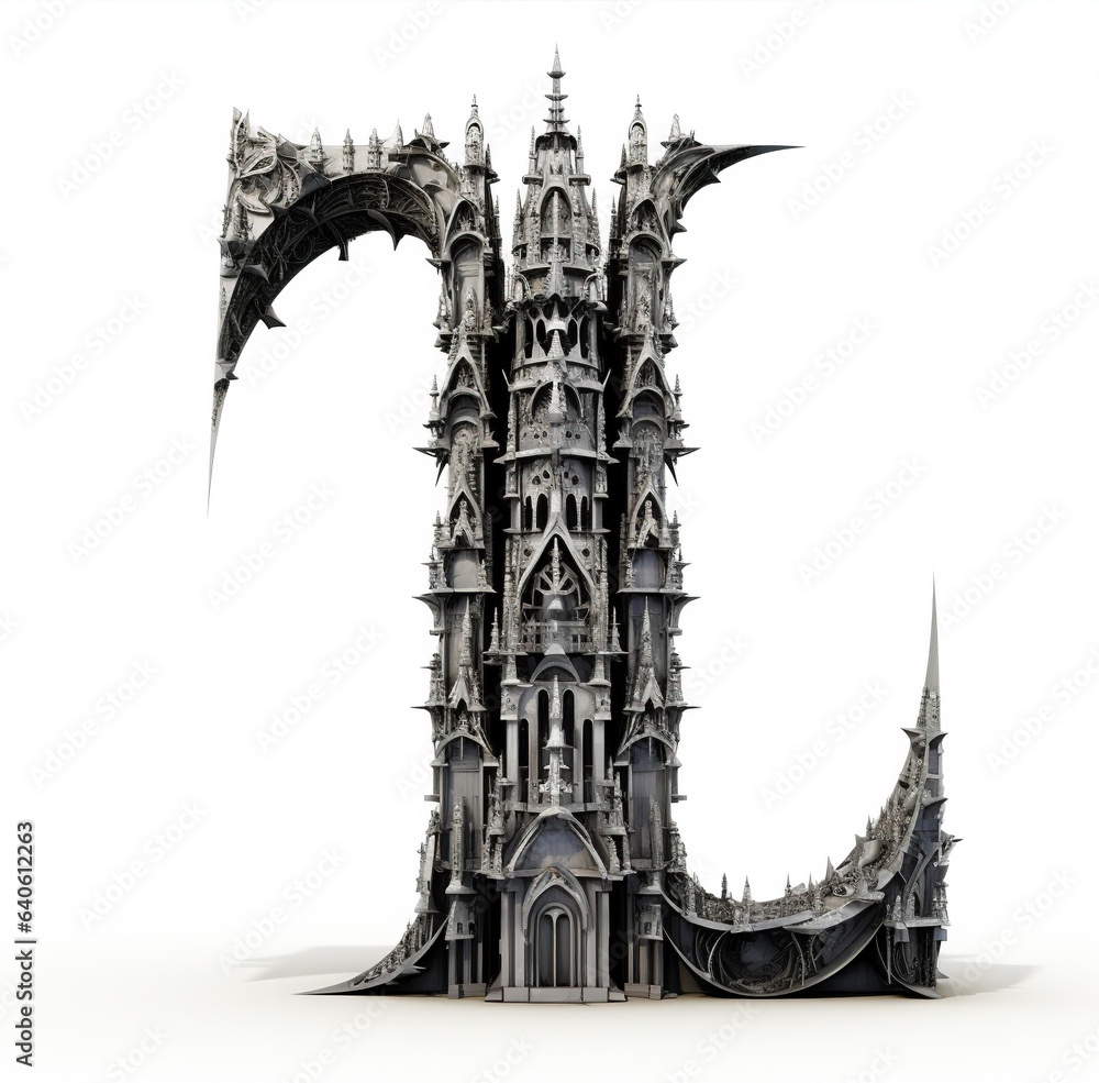 Gothic Cathedral-themed font, 3d render letter m surrounded by ...