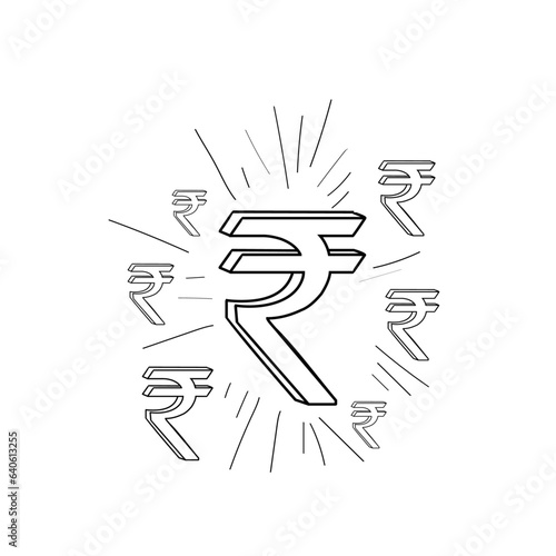 Rupee Symbol Line Art, Doodles, Indian Rupee Symbol Shine. Money Growth, Invest
