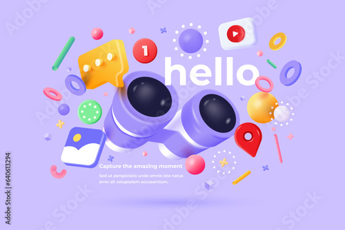 Modern 3d illustration of Search Binacular concept