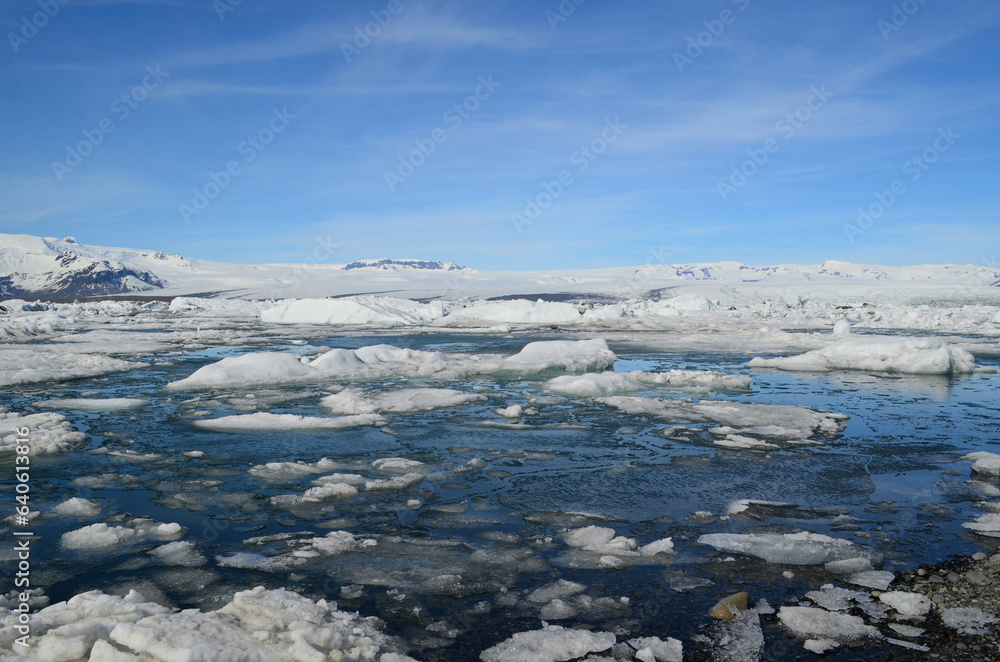 Ice Melt with Icebergs in a Lagoon in Iceland Ice Melt with Icebergs in a Lagoon in Iceland