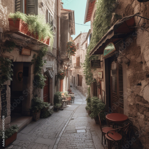 beautiful narrow street with plants