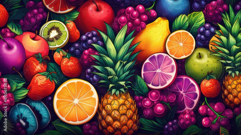 Tropical fruits background created with Generative AI Tropical fruits background created with Generative AI