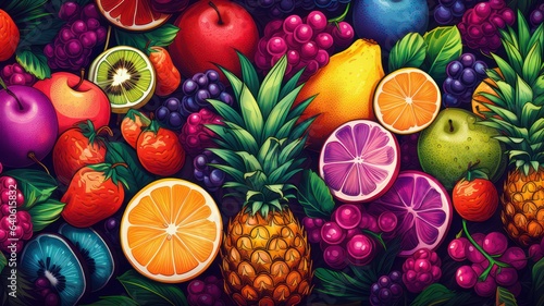 Tropical fruits background created with Generative AI