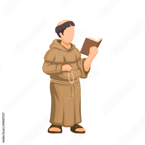 Catholic Monk In Robe Uniform Religious People Character Cartoon illustration Vector