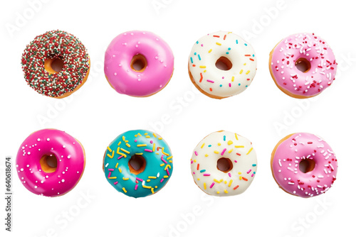 Various Donuts Isolated on Transparent Background - Generative AI