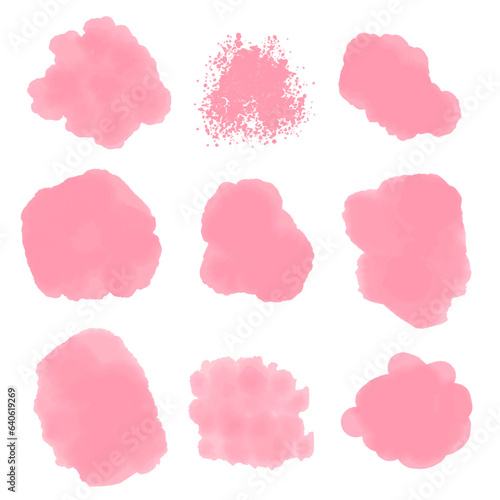 Soft Pink Watercolor splotches and strokes isolated on transparent background. Editable Vector Illustration. 