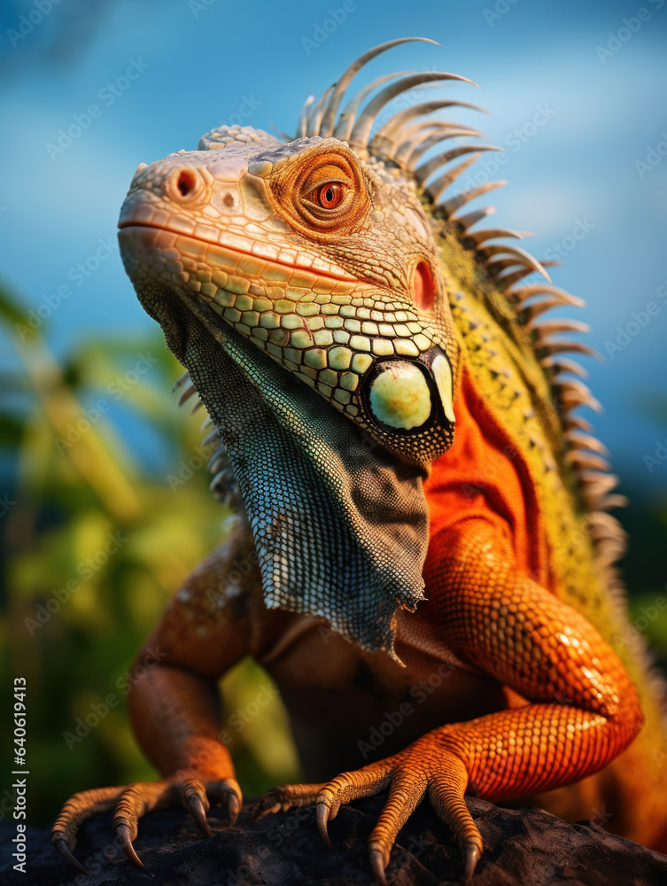 Fototapeta premium Iguana in its Natural Habitat, Wildlife Photography, Generative AI