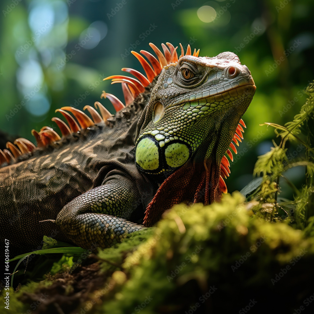 Iguana in its Natural Habitat, Wildlife Photography, Generative AI