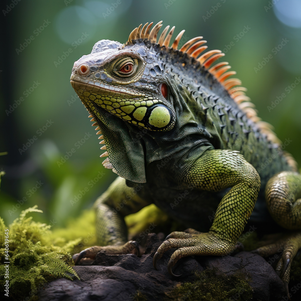 Iguana in its Natural Habitat, Wildlife Photography, Generative AI