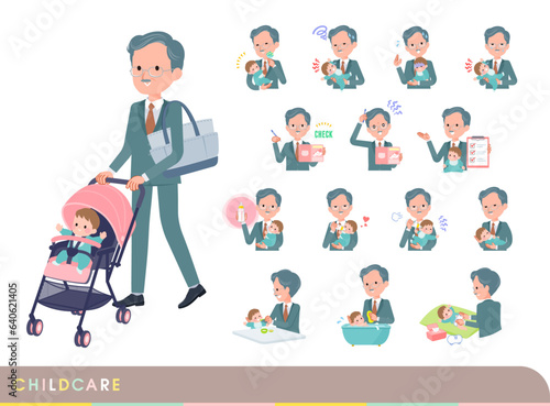 赤ちゃんのお世話をするビジネス社長男性のセット