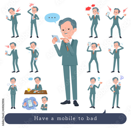 スマホを使って不幸せなビジネス社長男性のセット