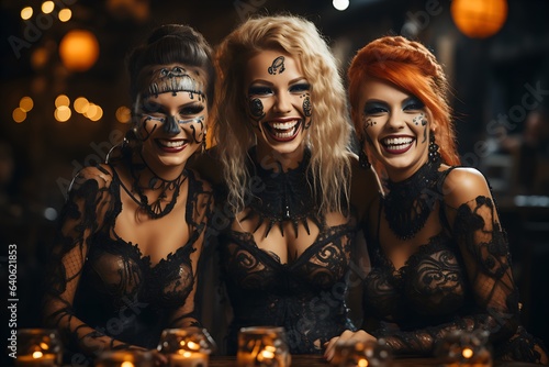 Halloween Glam: Party Girls in Spooky Outfits with Matching Makeup