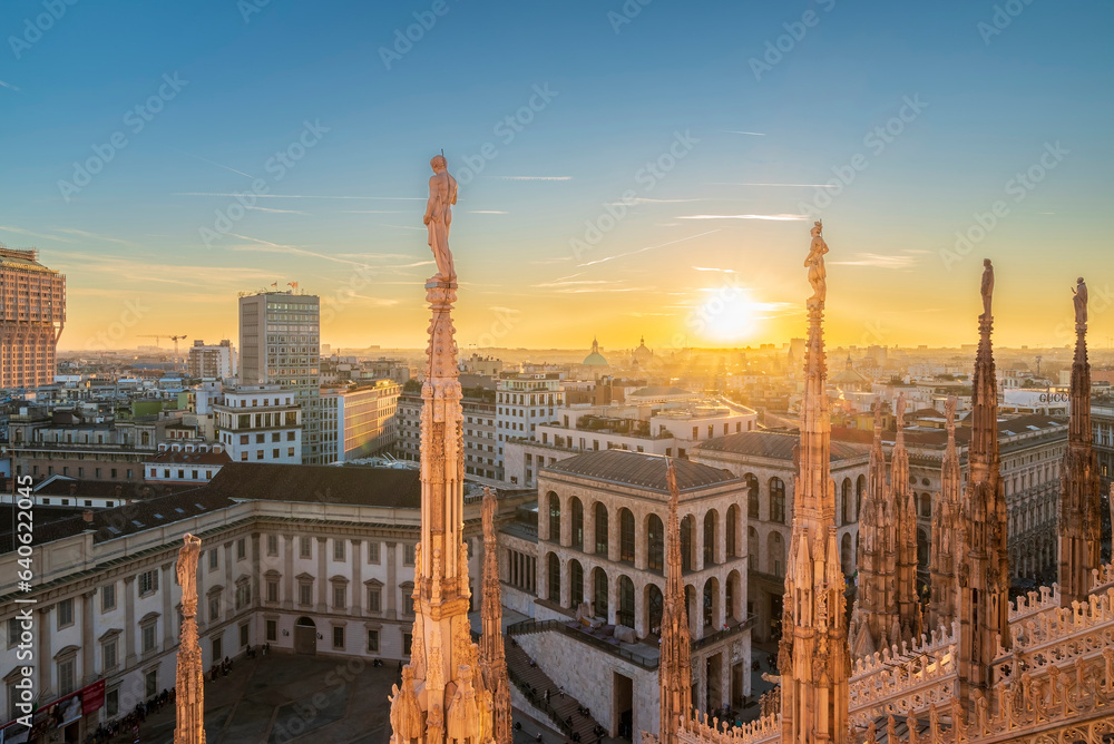Fototapeta premium Aerial view of Royal Palace of Milan towards the southwest of Milan city