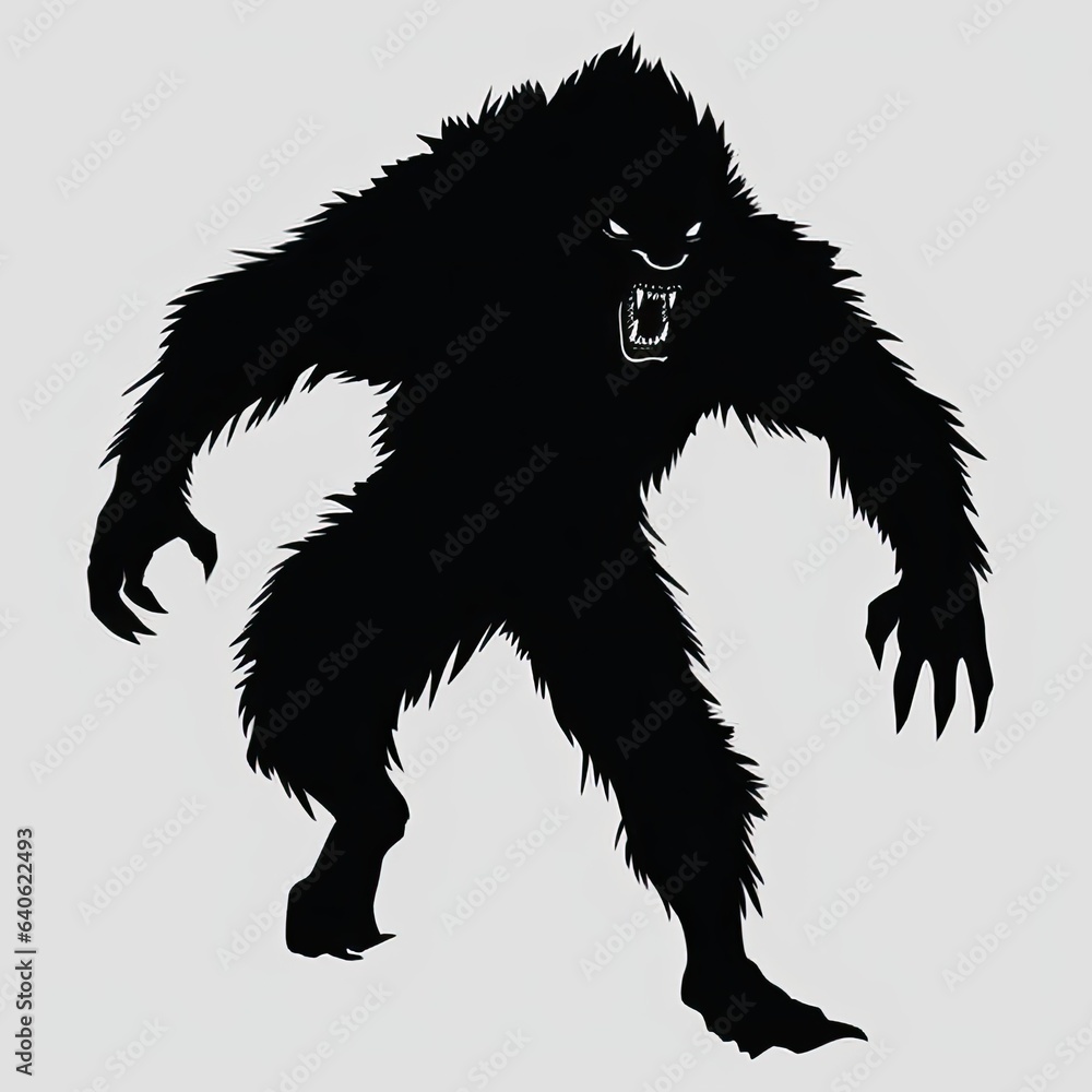 Werewolf silhouette realistic illustration - Generative AI. Werewolf silhouette realistic illustration - Generative AI.