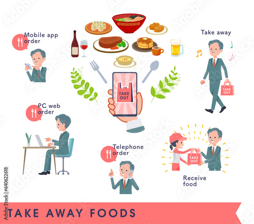 テイクアウトをするビジネス社長男性のセット