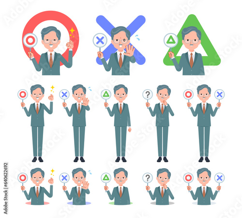 まるばつプレートを持ったビジネス社長男性のセット