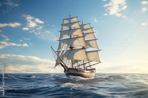 Multi-Masted Sailboat in Full Sail