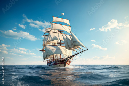 Multi-Masted Sailboat in Full Sail