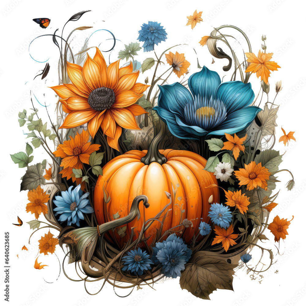 Watercolor Pumpkin Flower T-shirt Design, a cosmic spectacle where pumpkin flowers, Generative Ai Watercolor Pumpkin Flower T-shirt Design, a cosmic spectacle where pumpkin flowers, Generative Ai