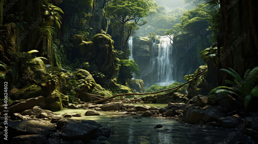 waterfall in the forest.Generative Ai waterfall in the forest.Generative Ai