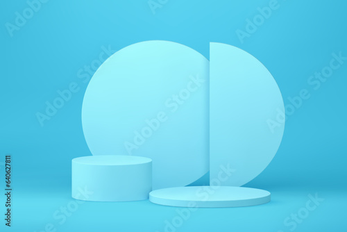 Light blue pastel 3d podium circle pedestal mock up for cosmetic product show realistic vector