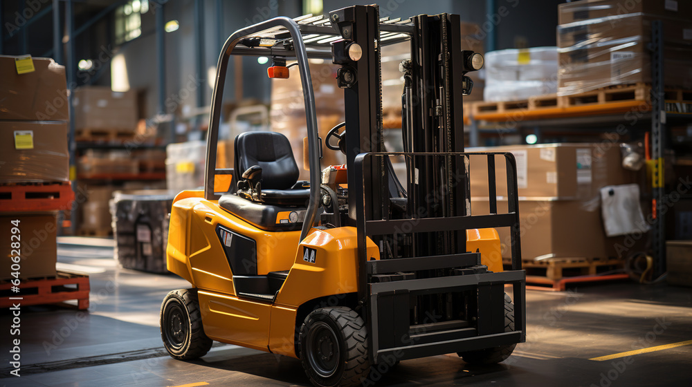 forklift in warehouse.Generative Ai forklift in warehouse.Generative Ai
