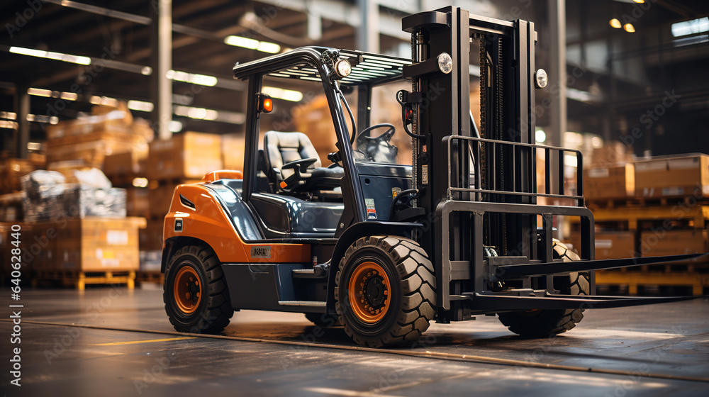 forklift in warehouse.Generative Ai forklift in warehouse.Generative Ai