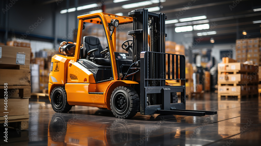 forklift in warehouse.Generative Ai forklift in warehouse.Generative Ai