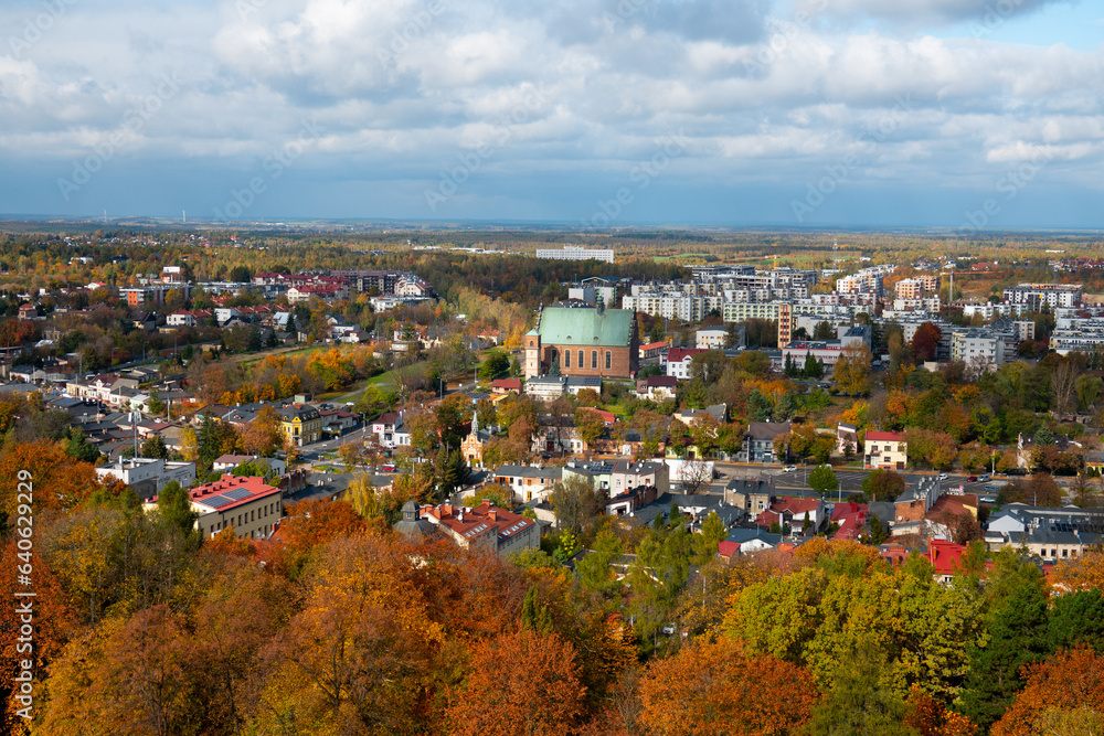 19 10 2022: View of the city of Czestochowa from the tower Order of Saint Paul the First Hermit of the Jasna Gora Monastery. Czestochowa, Poland