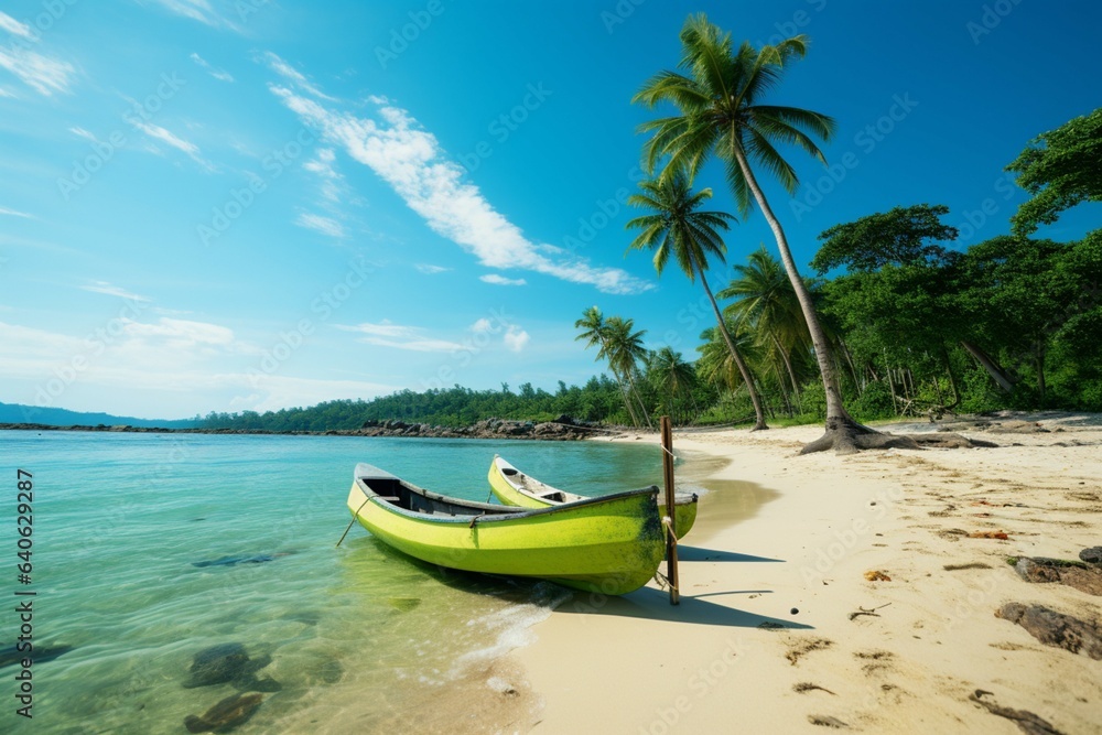 Tropical haven Beautiful nature, palm fringed beach, azure sea   a paradise island escape