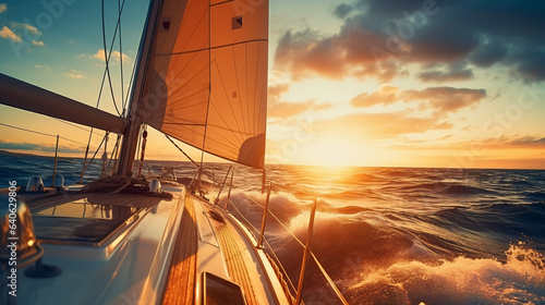 Sunset at the Sailboat deck while cruising sailing