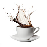 illustration of a cup of coffee with splashes of coffee. Created with Generative AI