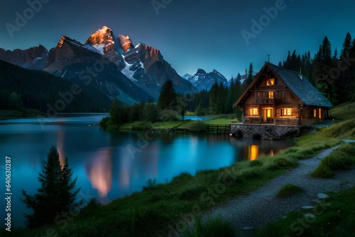 Night view in a mountain village