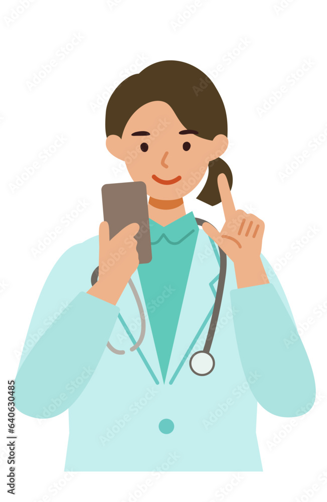Doctor Woman wearing lab coats. Healthcare conceptWoman cartoon character. People face profiles avatars and icons. Close up image of Woman using smartphone. Doctor Woman wearing lab coats. Healthcare conceptWoman cartoon character. People face profiles avatars and icons. Close up image of Woman using smartphone.